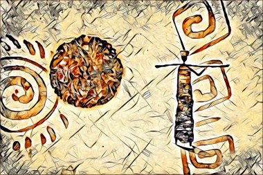 Afrikalı etnik retro vintage çizim çizimi