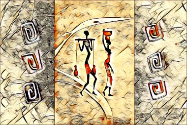 Afrikalı etnik retro vintage çizim çizimi