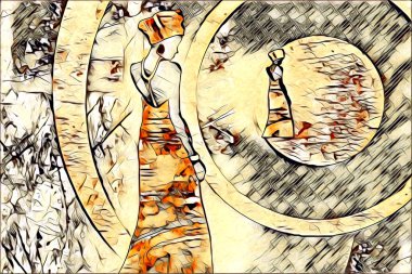 Afrikalı etnik retro vintage çizim çizimi