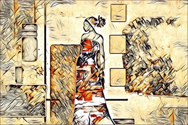 Afrikalı etnik retro vintage çizim çizimi