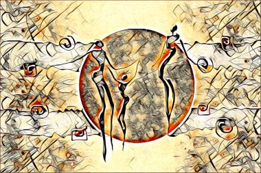 Afrikalı etnik retro vintage çizim çizimi