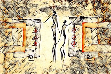 Afrikalı etnik retro vintage çizim çizimi