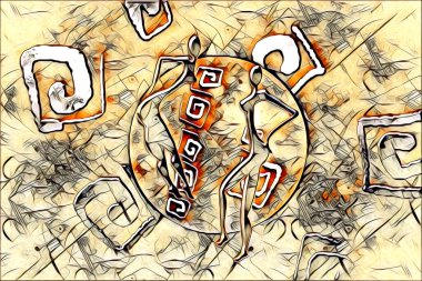 Afrikalı etnik retro vintage çizim çizimi