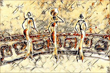 Afrikalı etnik retro vintage çizim çizimi