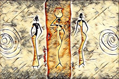 Afrikalı etnik retro vintage çizim çizimi