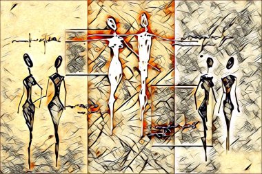 Afrikalı etnik retro vintage çizim çizimi