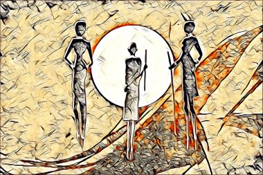 Afrikalı etnik retro vintage çizim çizimi