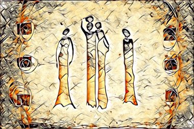 Afrikalı etnik retro vintage çizim çizimi