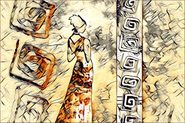 Afrikalı etnik retro vintage çizim çizimi