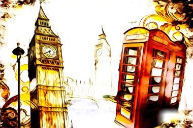 Londra sanat tasarımı çizimi çizimi eğlenceli tasarım antika retro