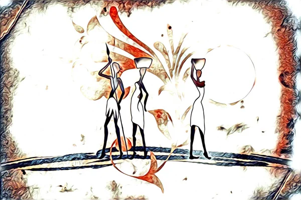 Africano Etnia Retro Vintage Ilustração Desenho Esboço — Fotografia de Stock