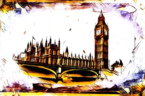 London Art Drawing Illustrch Fun Design Vintage Retro — стокове фото