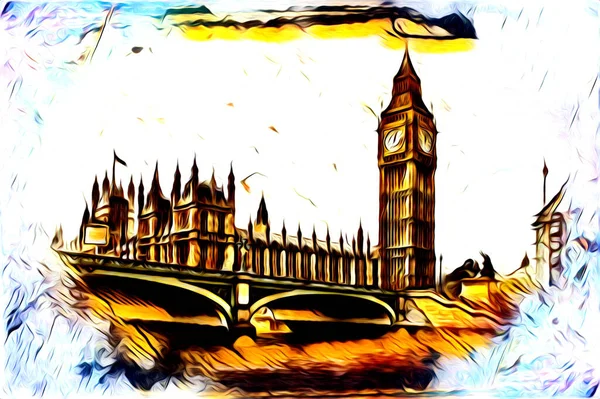 Londres Dessin Art Croquis Illustration Fun Design Vintage Rétro — Photo