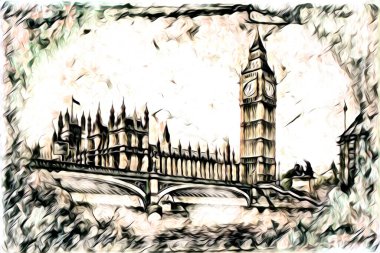 Londra sanat tasarımı çizimi çizimi eğlenceli tasarım antika retro