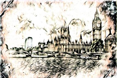 Londra sanat tasarımı çizimi çizimi eğlenceli tasarım antika retro