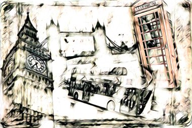 Londra sanat tasarımı çizimi çizimi eğlenceli tasarım antika retro
