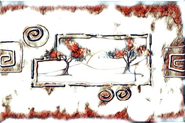 Afrikalı etnik retro vintage çizim çizimi