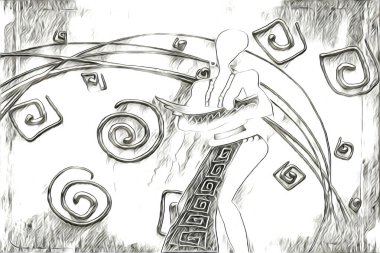 Afrikalı etnik retro vintage çizim çizimi