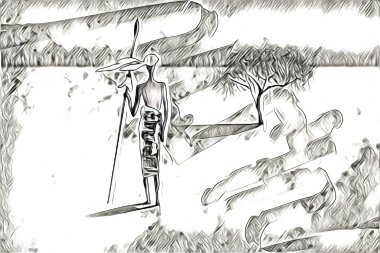 Afrikalı etnik retro vintage çizim çizimi