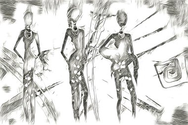 Afrikalı etnik retro vintage çizim çizimi