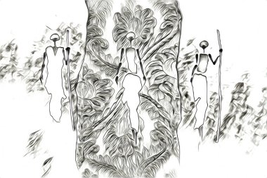 Afrikalı etnik retro vintage çizim çizimi