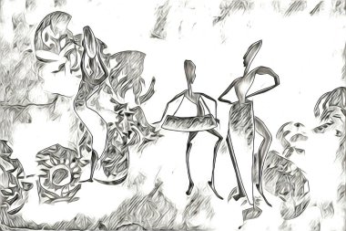 Afrikalı etnik retro vintage çizim çizimi