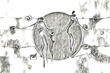 Afrikalı etnik retro vintage çizim çizimi