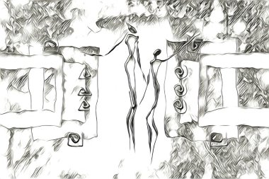 Afrikalı etnik retro vintage çizim çizimi