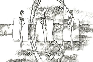 Afrikalı etnik retro vintage çizim çizimi