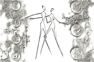 Afrikalı etnik retro vintage çizim çizimi