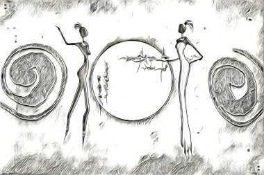 Afrikalı etnik retro vintage çizim çizimi