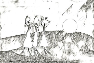 Afrikalı etnik retro vintage çizim çizimi