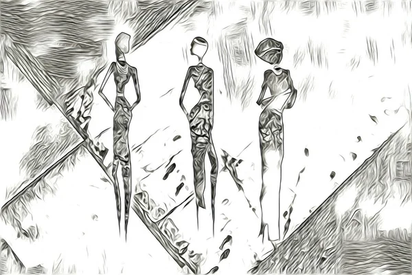 Африканський Етнічний Ретро Вінтаж Ілюстрація Малюнок Ескіз — стокове фото
