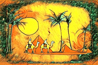 Afrikalı etnik retro vintage çizim çizimi