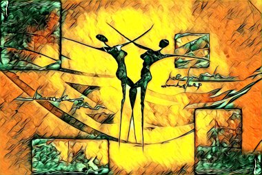 Afrikalı etnik retro vintage çizim çizimi