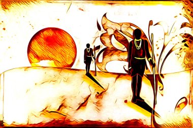 Afrikalı etnik retro vintage çizim çizimi