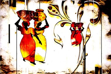 Afrikalı etnik retro vintage çizim çizimi