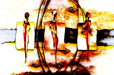 Afrikalı etnik retro vintage çizim çizimi