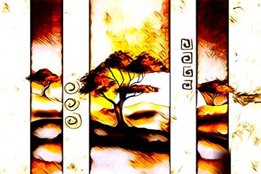 Afrikalı etnik retro vintage çizim çizimi