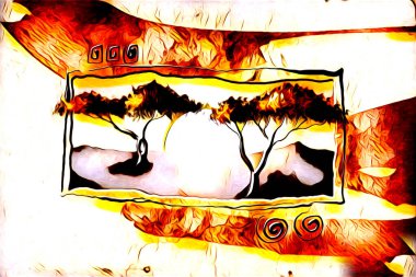 Afrikalı etnik retro vintage çizim çizimi