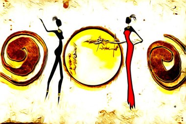 Afrikalı etnik retro vintage çizim çizimi