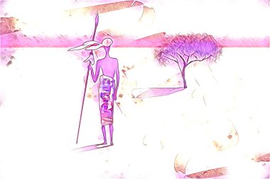 Afrikalı etnik retro vintage çizim çizimi