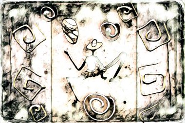 Afrikalı etnik retro vintage çizim çizimi