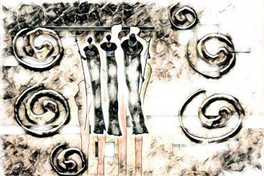 Afrikalı etnik retro vintage çizim çizimi