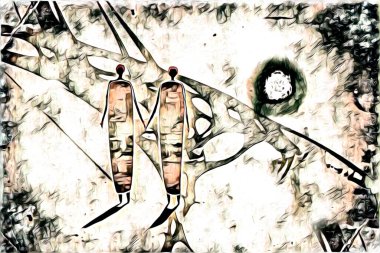 Afrikalı etnik retro vintage çizim çizimi