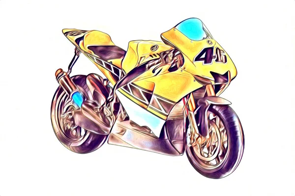 Motorcycle Llustration Color Isolated Art Drawing Painting — 스톡 사진