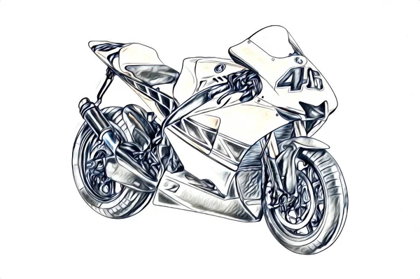 Motorcycle Llustration Color Isolated Art Drawing Painting — 스톡 사진
