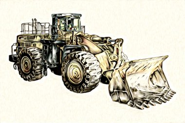 Ekskavatör illüstrasyon izole renk sanat eseri