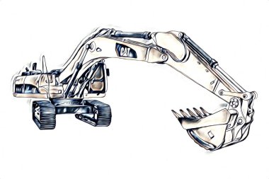 Ekskavatör illüstrasyon izole renk sanat eseri