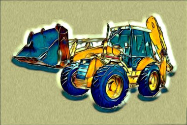 Ekskavatör illüstrasyon izole renk sanat eseri